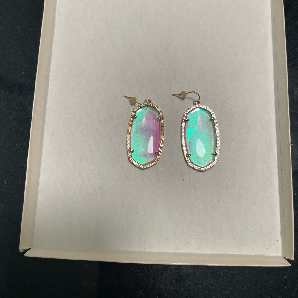 Kendra Scott Iridescent Green and Purple Earrings